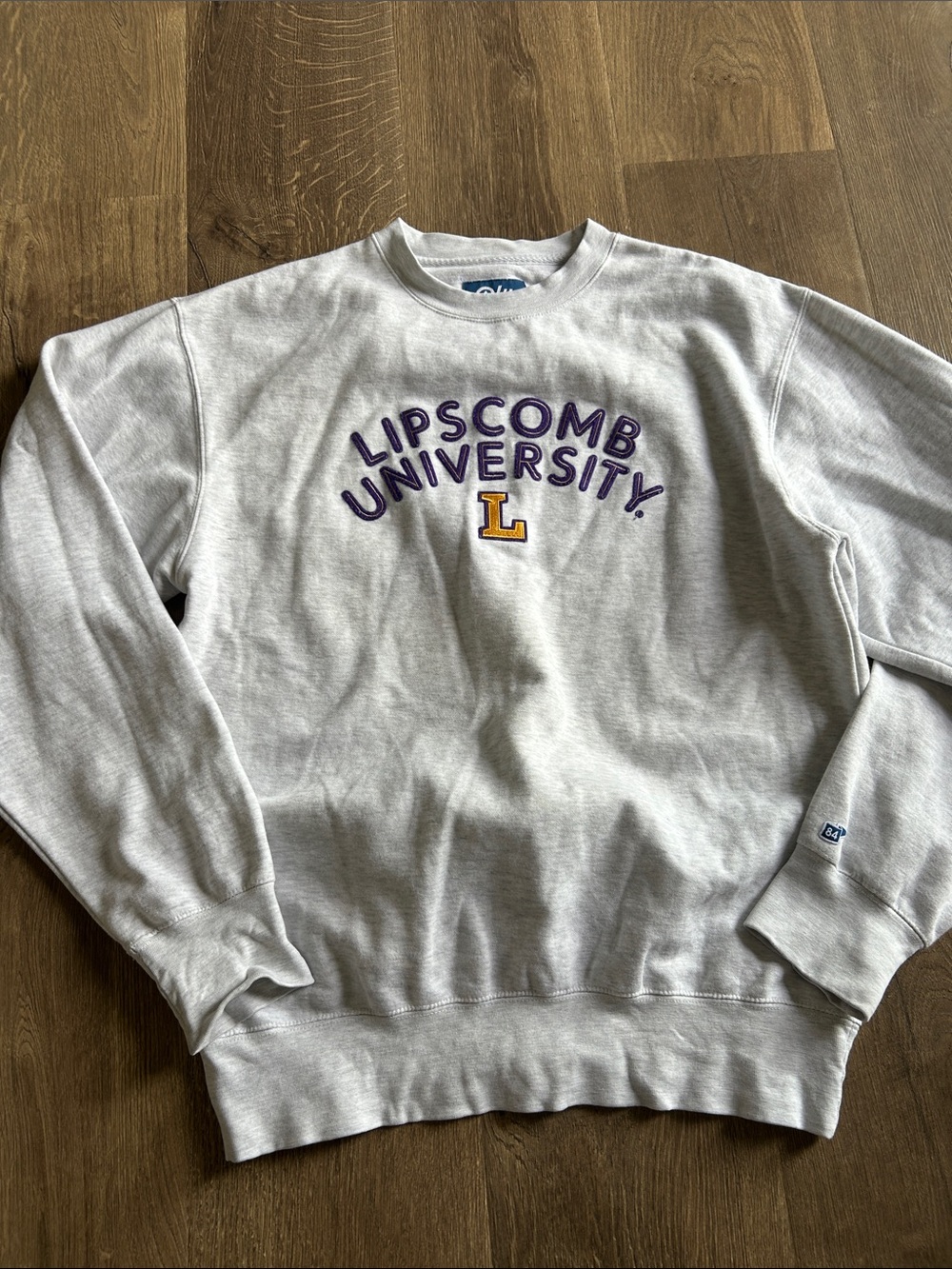 Blue 84 Lipscomb University Gray Crewneck with Purple & Gold Logo
